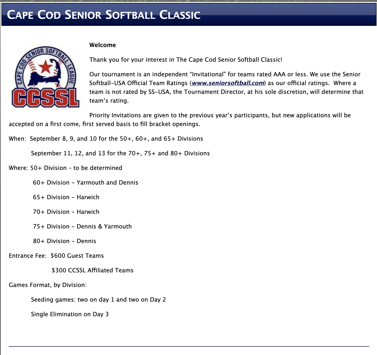 Travel Teams Vernon Seniors Softball